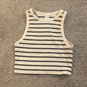 Cropped cream tank top with black stripes